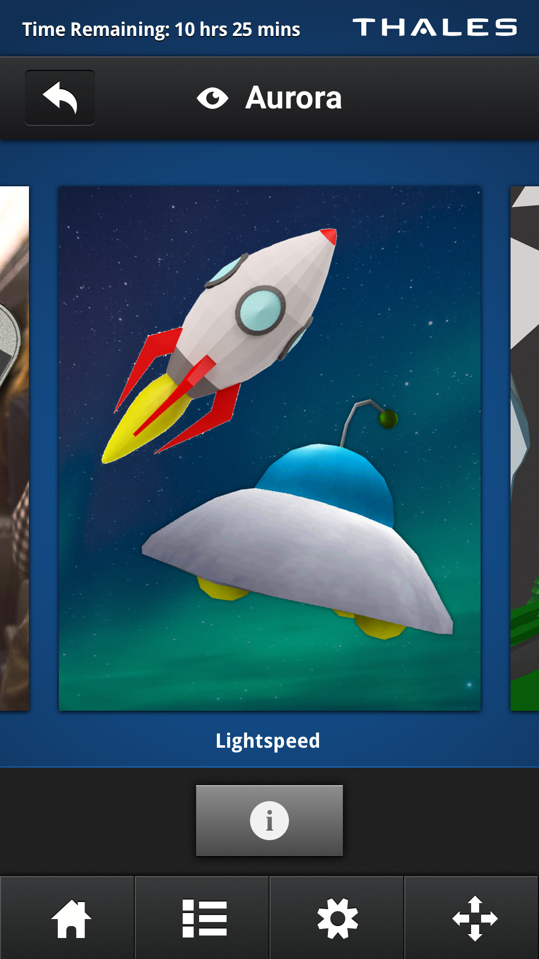 'Lightspeed' which shows a rocket and UFO floating in space.